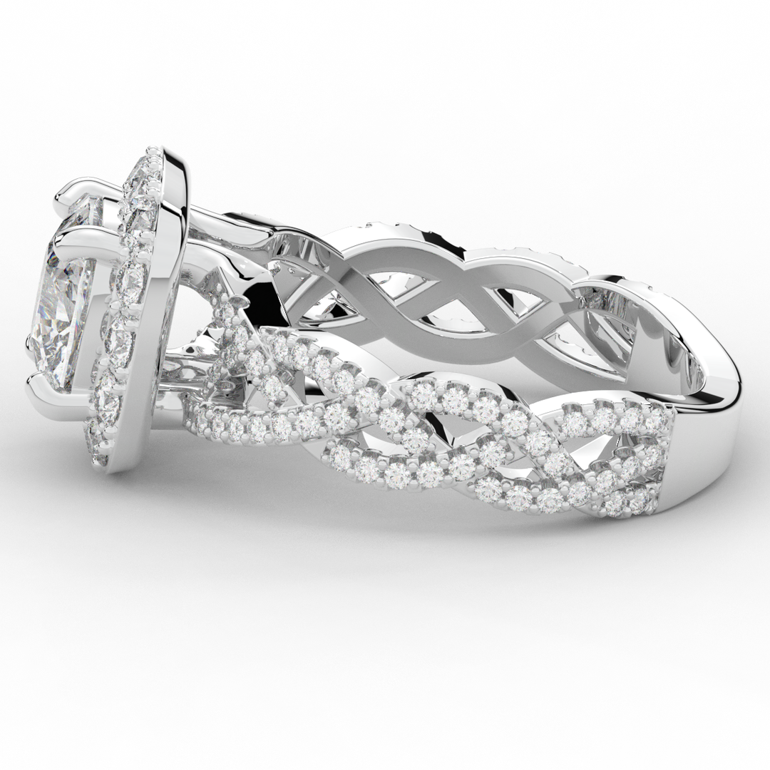 2.70CT.TW CUSHION LAB DIAMOND HALO TRIPLE TWIST ENGAGEMENT RING - Nazarelle