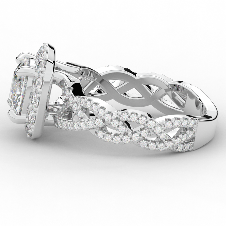 2.70CT.TW CUSHION LAB DIAMOND HALO TRIPLE TWIST ENGAGEMENT RING - Nazarelle