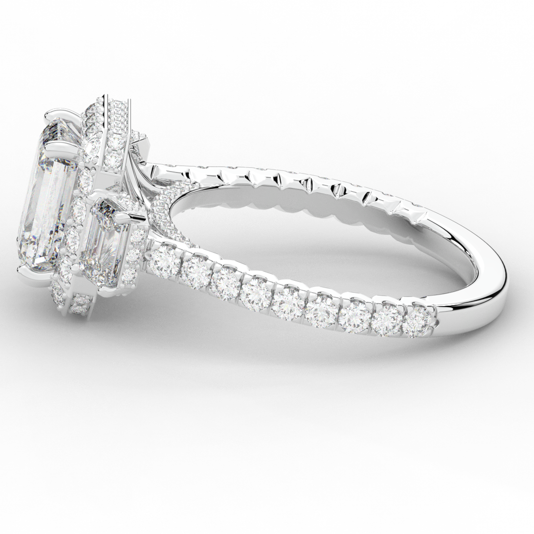 3.20CT.TW EMERALD CUT LAB DIAMOND 3 STONE ENGAGEMENT RING - Nazarelle