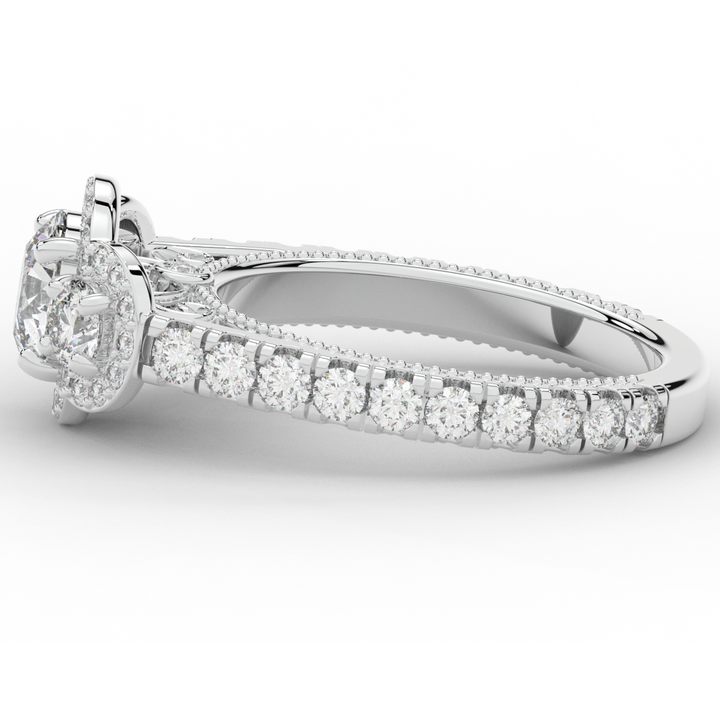 2.15CT.TW ROUND LAB DIAMOND 3 STONE HALO ENGAGEMENT RING - Nazarelle