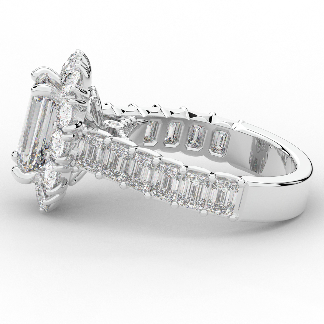 6.00CT.TW EMERALD CUT LAB DIAMOND HALO ENGAGEMENT RING - Nazarelle
