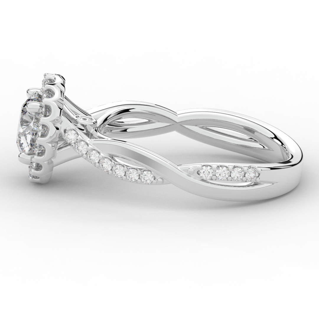 1.35CT.TW ROUND LAB DIAMOND HALO TWIST BAND ENGAGEMENT RING - Nazarelle