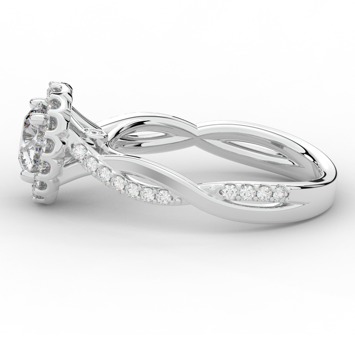 1.35CT.TW ROUND LAB DIAMOND HALO TWIST BAND ENGAGEMENT RING - Nazarelle