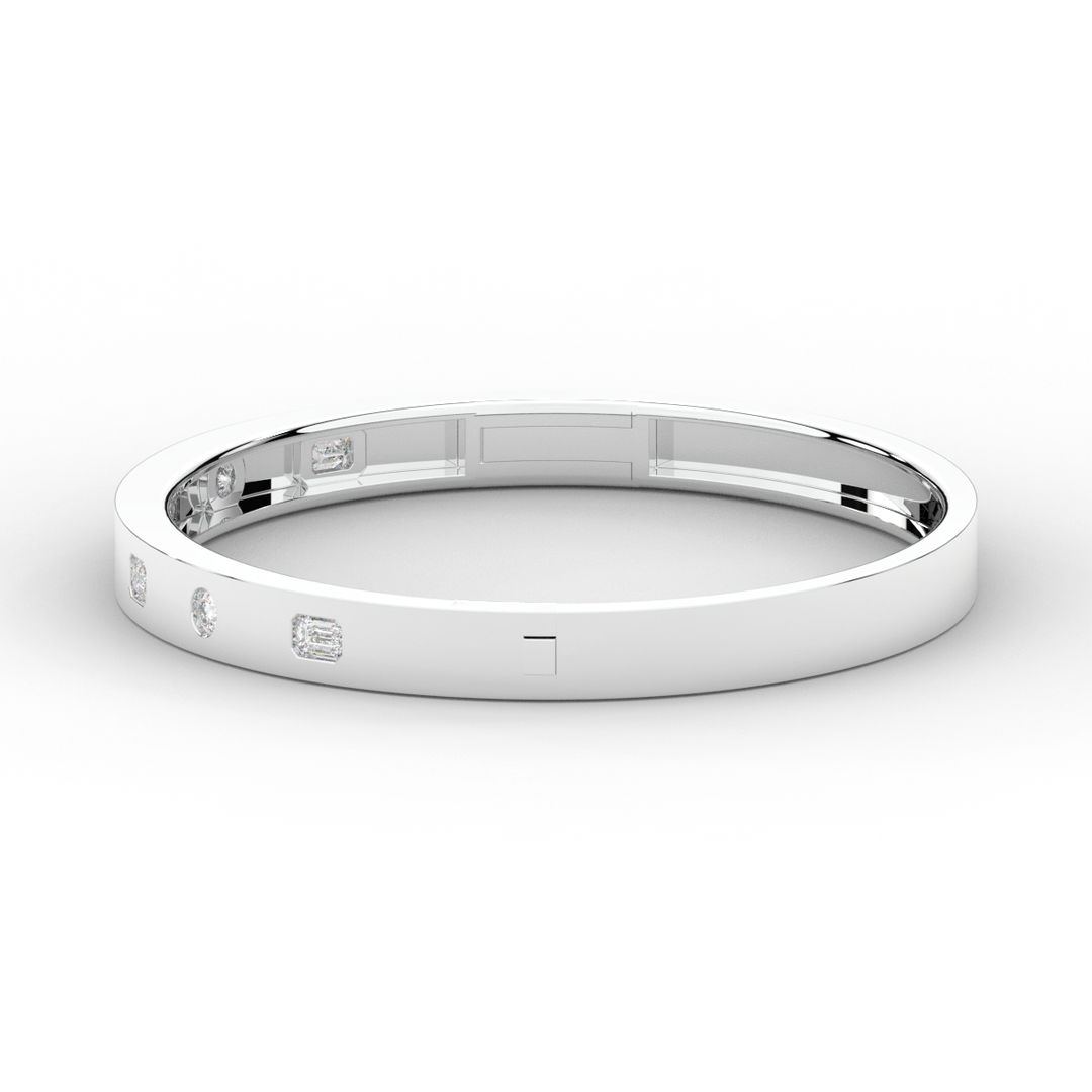 1.00CT.TW ROUND AND EMERALD CUT LAB DIAMOND BEZEL SET BANGLE - Nazarelle