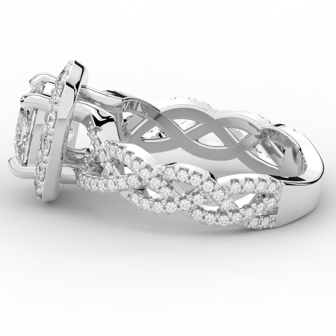 2.70CT.TW CUSHION LAB DIAMOND HALO TRIPLE TWIST ENGAGEMENT RING - Nazarelle