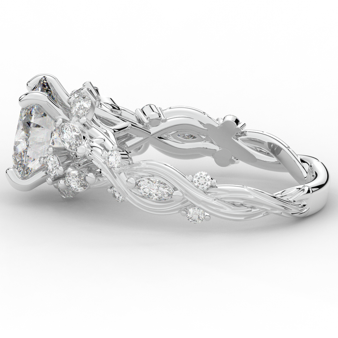 2.60CT.TW OVAL LAB DIAMOND STYLIZED VINE AND TREE BARK FINISH ENGAGEMENT RING - Nazarelle