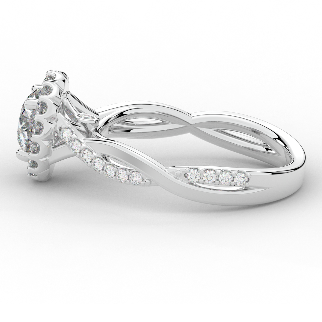 1.35CT.TW ROUND LAB DIAMOND HALO TWIST BAND ENGAGEMENT RING - Nazarelle