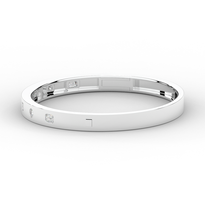 1.00CT.TW ROUND AND EMERALD CUT LAB DIAMOND BEZEL SET BANGLE - Nazarelle