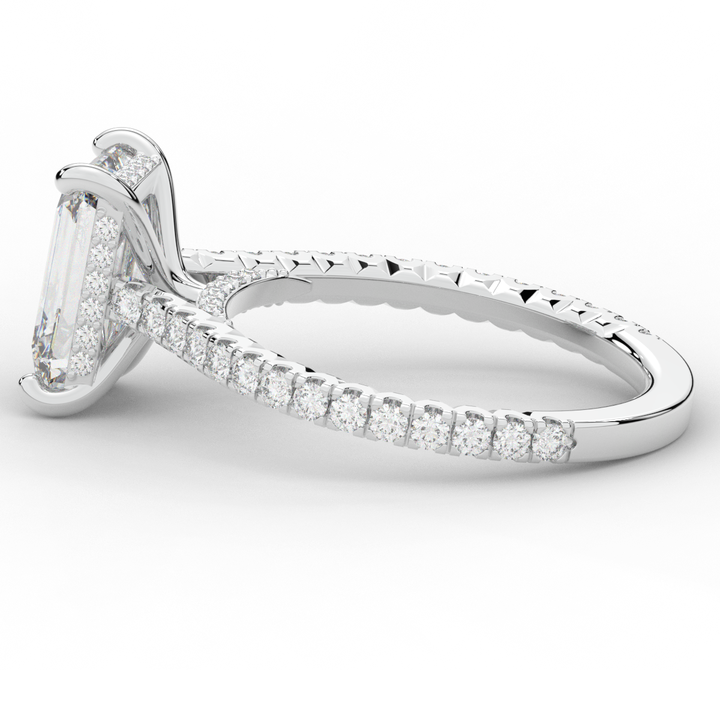 3.50CT.TW EMERALD CUT LAB DIAMOND UNDERHALO SOLITAIRE ENGAGEMENT RING - Nazarelle