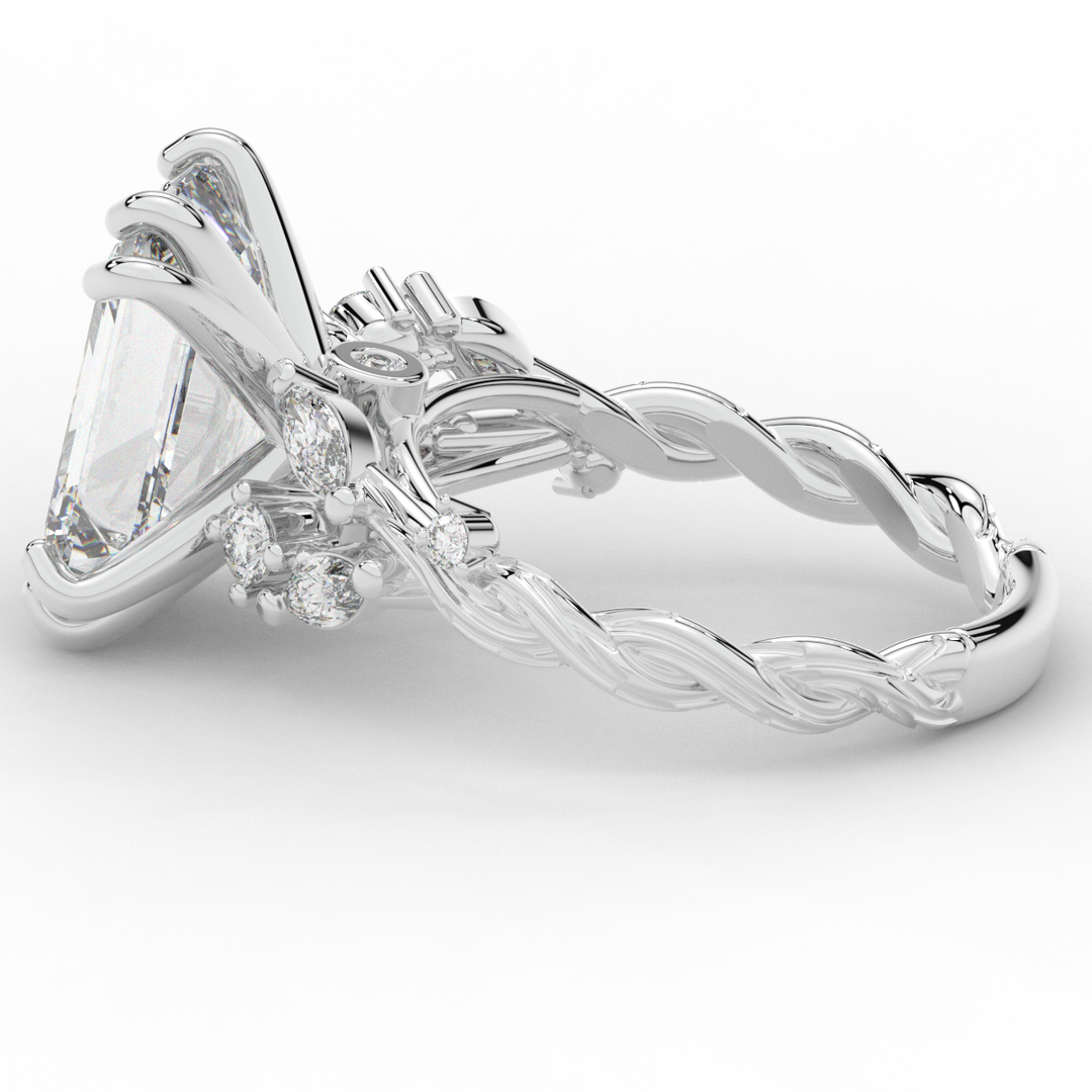 5.30CT.TW EMERALD CUT LAB DIAMOND STYLIZED VINE AND TREE BARK FINISH ENGAGEMENT RING - Nazarelle