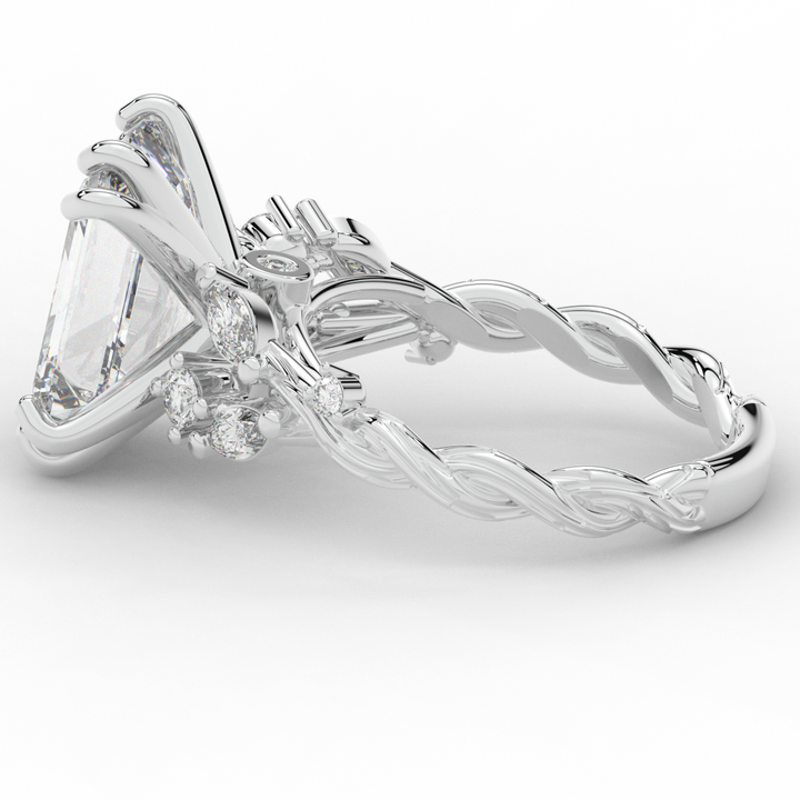 5.30CT.TW EMERALD CUT LAB DIAMOND STYLIZED VINE AND TREE BARK FINISH ENGAGEMENT RING - Nazarelle