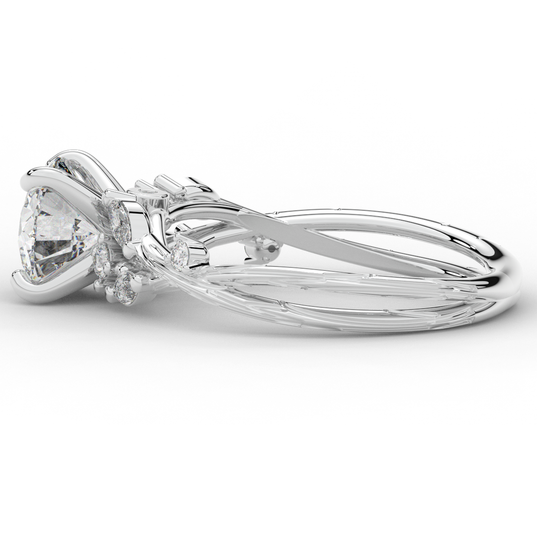 1.75CT.TW ROUND LAB DIAMOND STYLIZED VINE AND TREE BARK FINISH ENGAGEMENT RING - Nazarelle