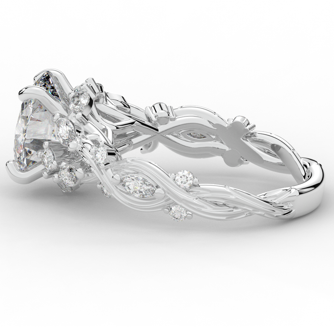 2.60CT.TW OVAL LAB DIAMOND STYLIZED VINE AND TREE BARK FINISH ENGAGEMENT RING - Nazarelle