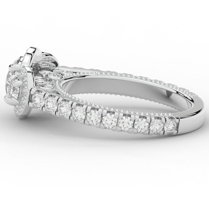 2.15CT.TW ROUND LAB DIAMOND 3 STONE HALO ENGAGEMENT RING - Nazarelle