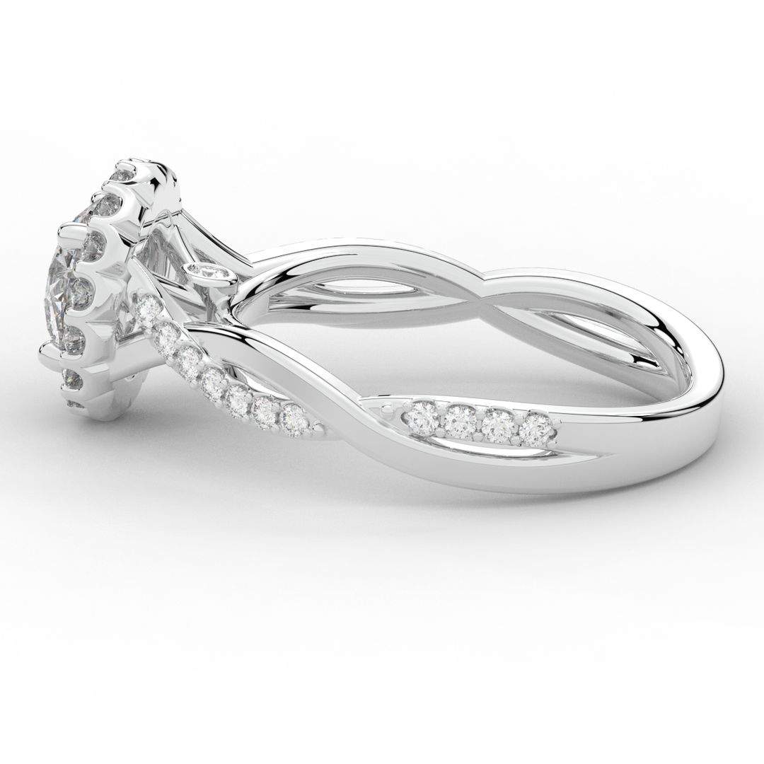 1.35CT.TW ROUND LAB DIAMOND HALO TWIST BAND ENGAGEMENT RING - Nazarelle