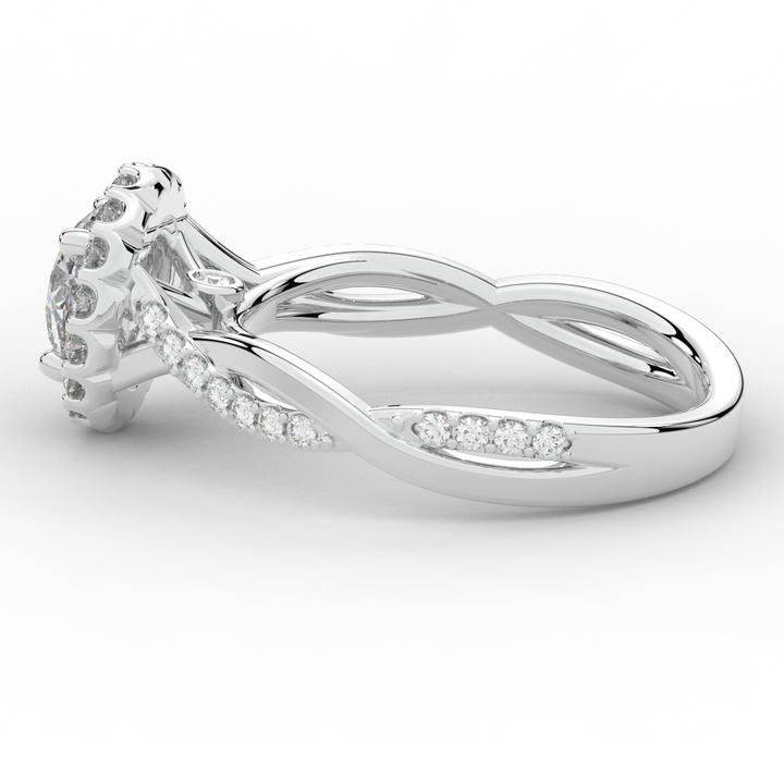 1.35CT.TW ROUND LAB DIAMOND HALO TWIST BAND ENGAGEMENT RING - Nazarelle