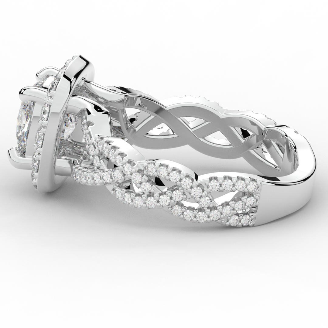 2.70CT.TW CUSHION LAB DIAMOND HALO TRIPLE TWIST ENGAGEMENT RING - Nazarelle