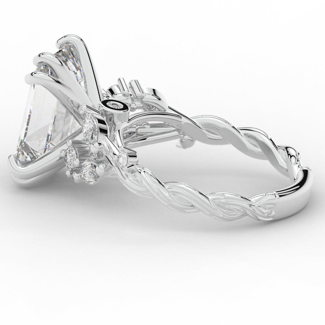 5.30CT.TW EMERALD CUT LAB DIAMOND STYLIZED VINE AND TREE BARK FINISH ENGAGEMENT RING - Nazarelle