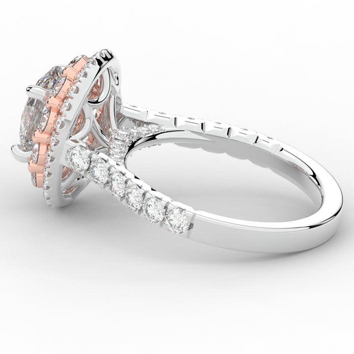3.30CT.TW OVAL LAB DIAMOND DOUBLE HALO TWO TONE ENGAGEMENT RING - Nazarelle
