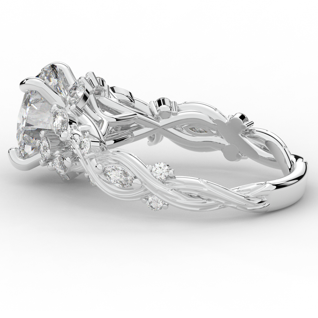 2.60CT.TW OVAL LAB DIAMOND STYLIZED VINE AND TREE BARK FINISH ENGAGEMENT RING - Nazarelle
