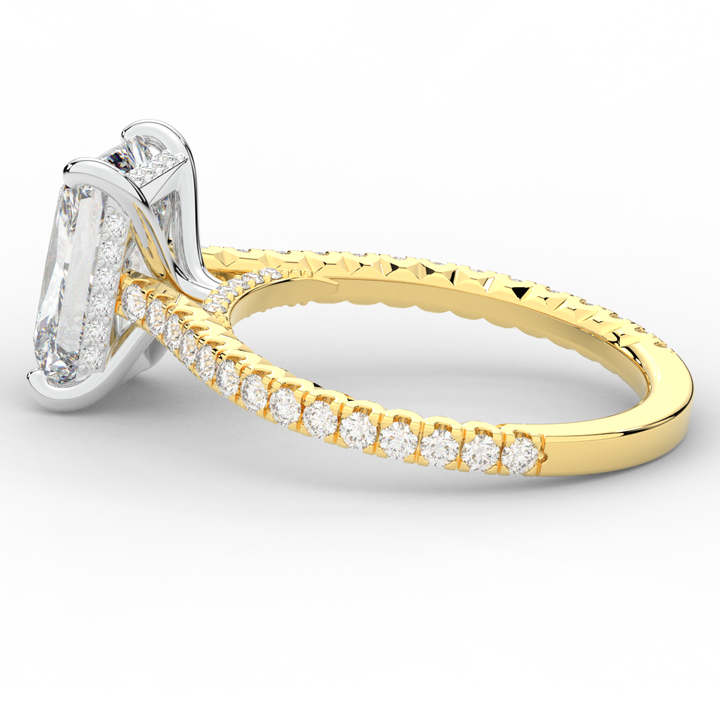 3.50CT.TW RADIANT LAB DIAMOND UNDERHALO SOLITAIRE TWO TONE ENGAGEMENT RING - Nazarelle