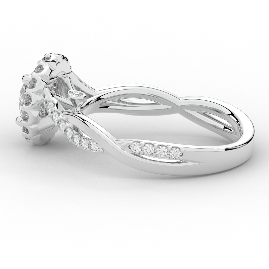 1.35CT.TW ROUND LAB DIAMOND HALO TWIST BAND ENGAGEMENT RING - Nazarelle