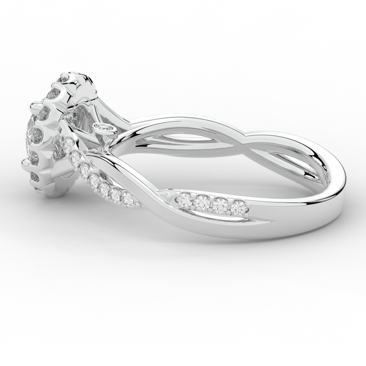 1.35CT.TW ROUND LAB DIAMOND HALO TWIST BAND ENGAGEMENT RING - Nazarelle