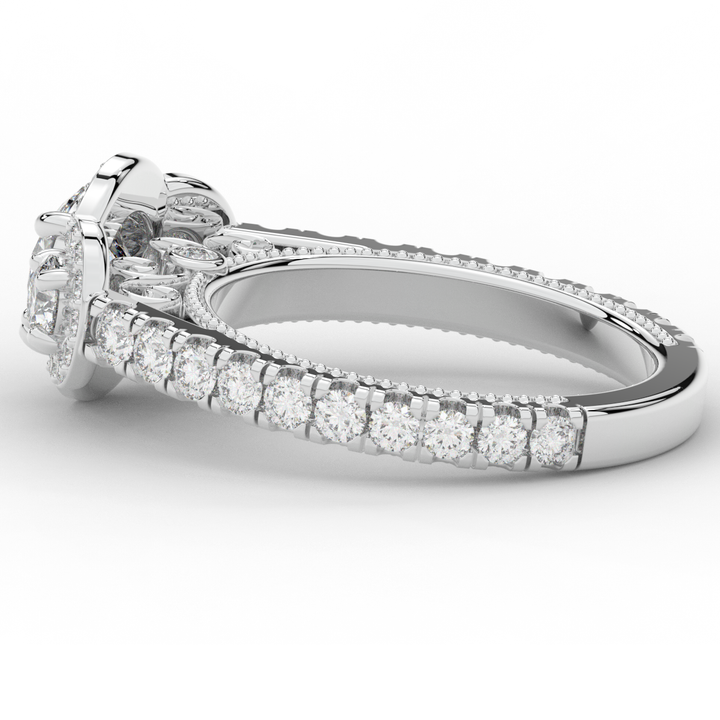 2.15CT.TW ROUND LAB DIAMOND 3 STONE HALO ENGAGEMENT RING - Nazarelle