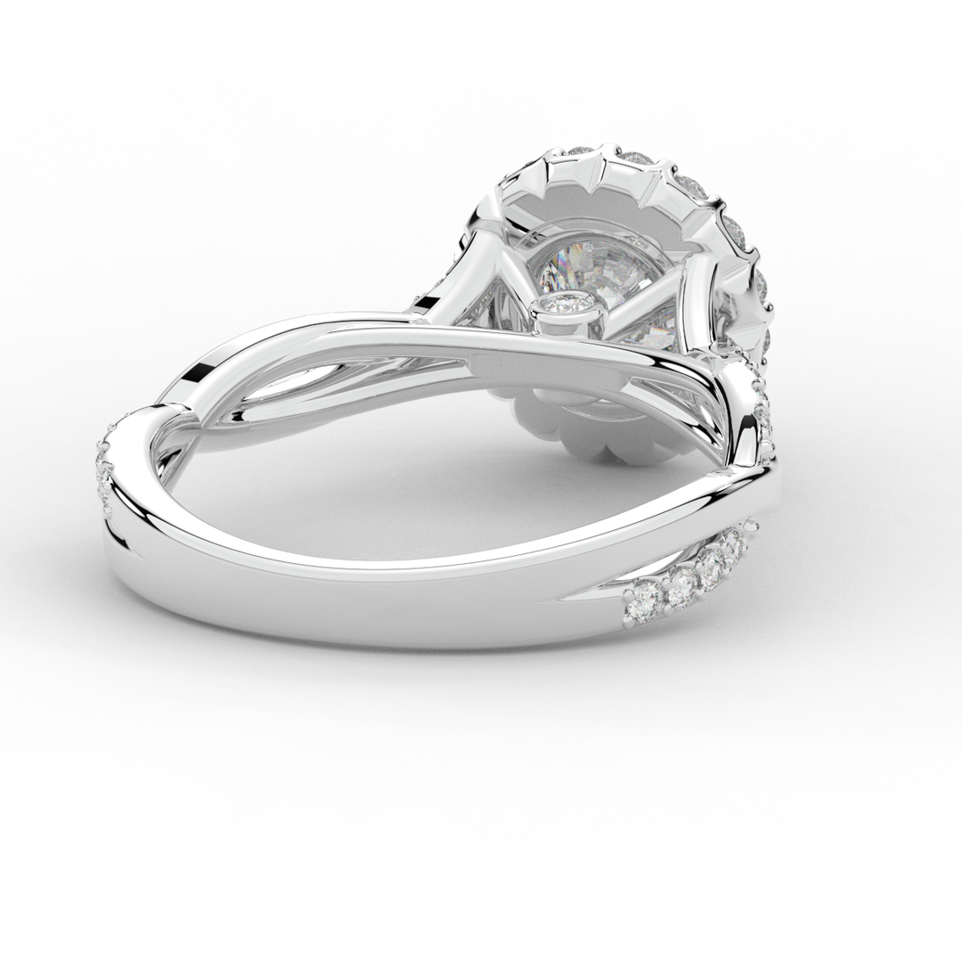 1.35CT.TW ROUND LAB DIAMOND HALO TWIST BAND ENGAGEMENT RING - Nazarelle
