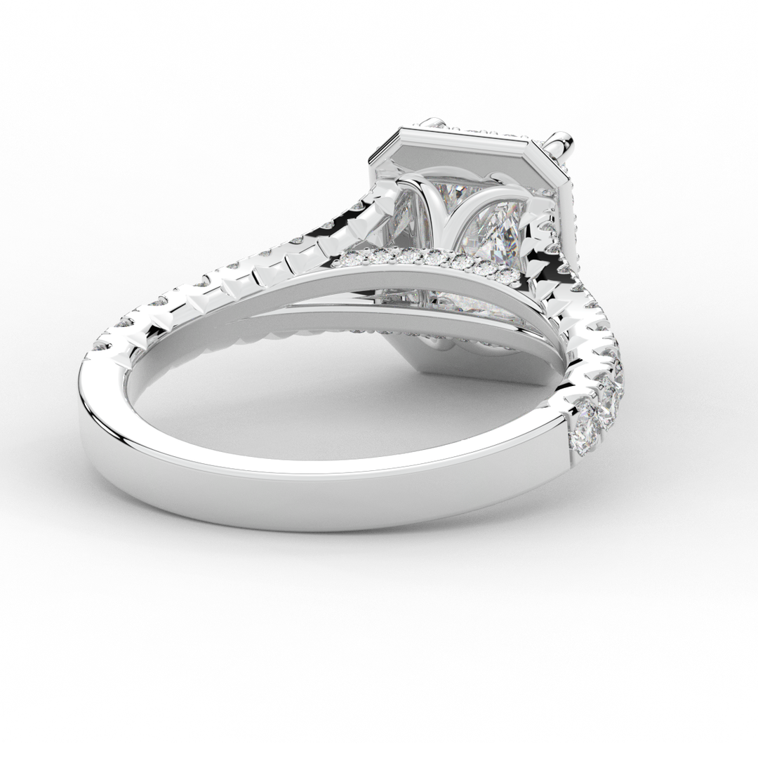 2.60CT.TW RADIANT LAB DIAMOND SPLIT SHANK HALO ENGAGEMENT RING - Nazarelle