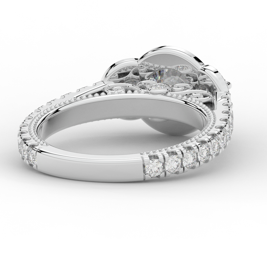 2.15CT.TW ROUND LAB DIAMOND 3 STONE HALO ENGAGEMENT RING - Nazarelle