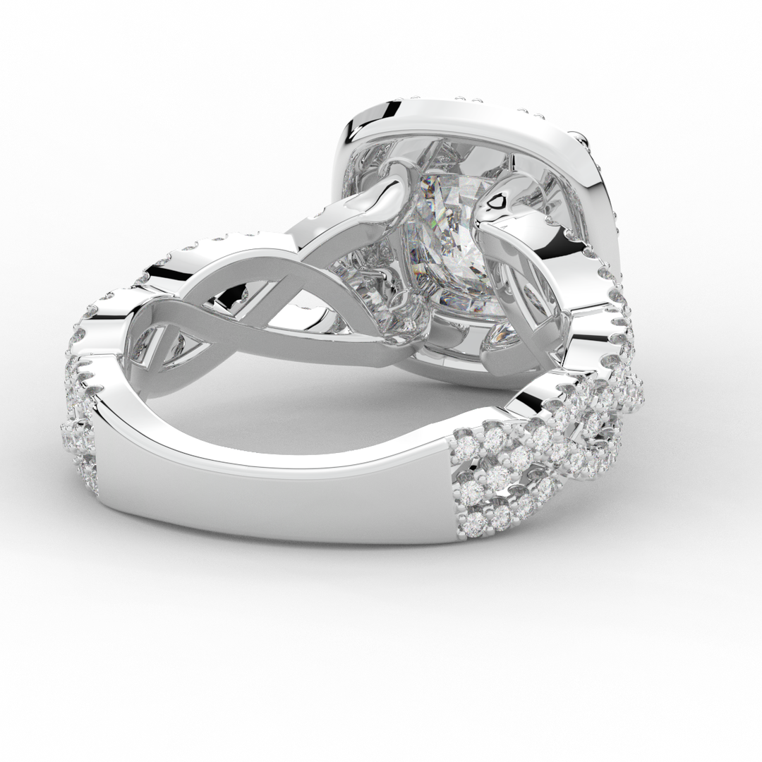 2.70CT.TW CUSHION LAB DIAMOND HALO TRIPLE TWIST ENGAGEMENT RING - Nazarelle