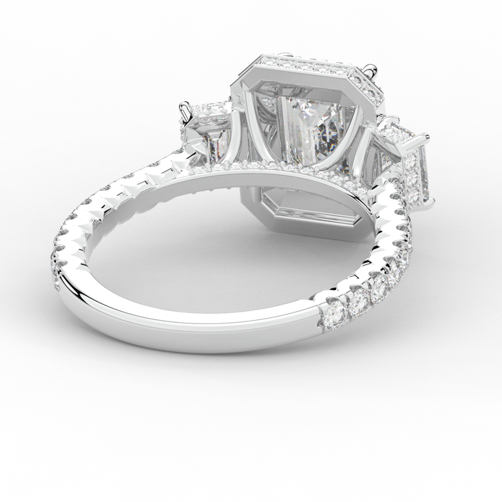 3.20CT.TW EMERALD CUT LAB DIAMOND 3 STONE ENGAGEMENT RING - Nazarelle