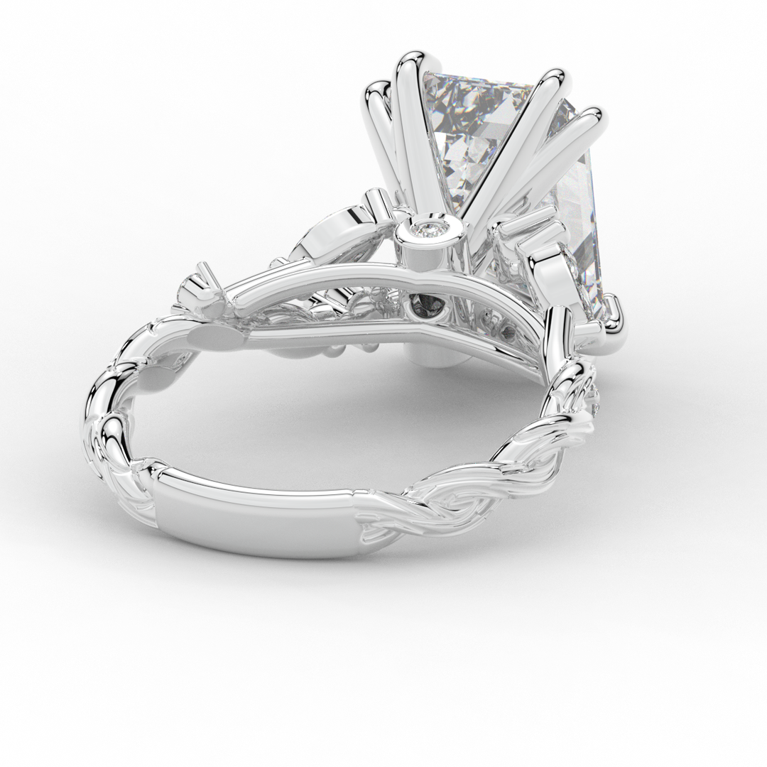 5.30CT.TW EMERALD CUT LAB DIAMOND STYLIZED VINE AND TREE BARK FINISH ENGAGEMENT RING - Nazarelle