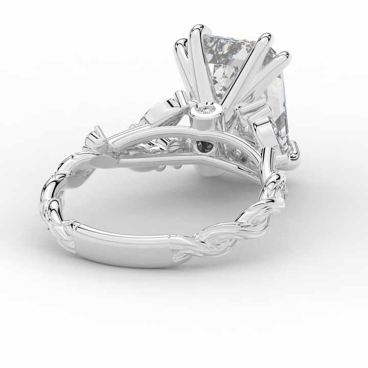 5.30CT.TW EMERALD CUT LAB DIAMOND STYLIZED VINE AND TREE BARK FINISH ENGAGEMENT RING - Nazarelle