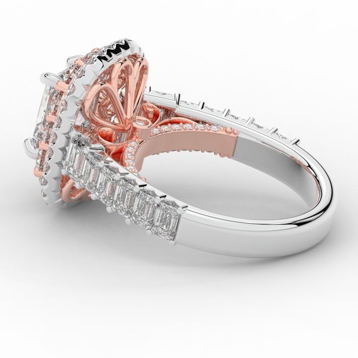 4.70CT.TW RADIANT LAB DIAMOND DOUBLE HALO TWO TONE ENGAGEMENT RING - Nazarelle