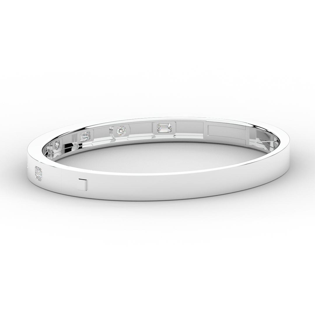 1.00CT.TW ROUND AND EMERALD CUT LAB DIAMOND BEZEL SET BANGLE - Nazarelle