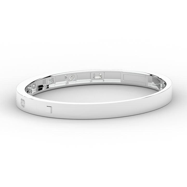 1.00CT.TW ROUND AND EMERALD CUT LAB DIAMOND BEZEL SET BANGLE - Nazarelle