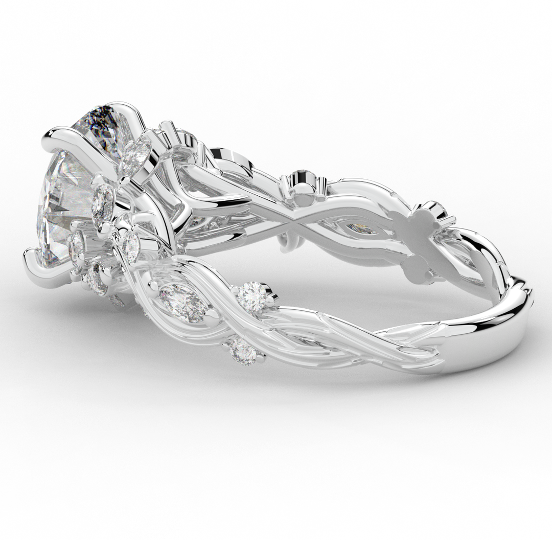 2.60CT.TW OVAL LAB DIAMOND STYLIZED VINE AND TREE BARK FINISH ENGAGEMENT RING - Nazarelle
