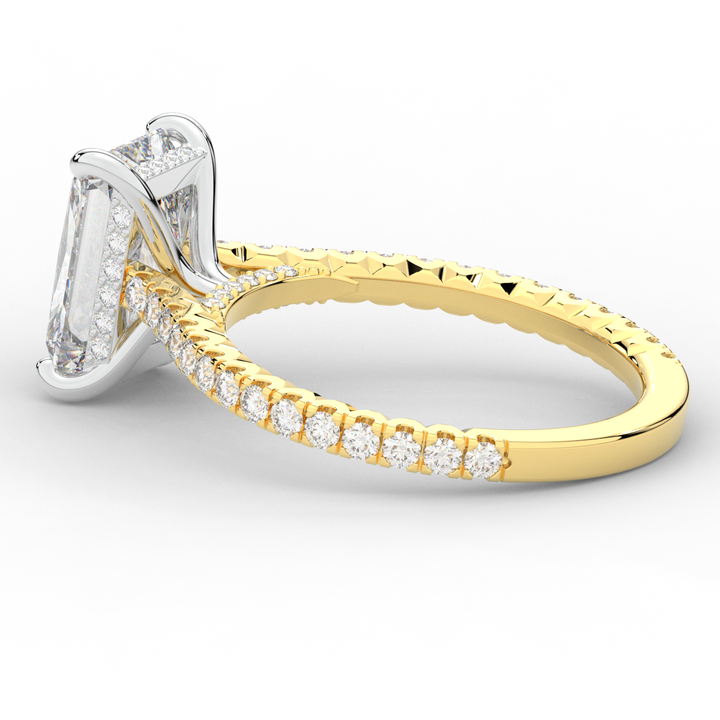 3.50CT.TW RADIANT LAB DIAMOND UNDERHALO SOLITAIRE TWO TONE ENGAGEMENT RING - Nazarelle
