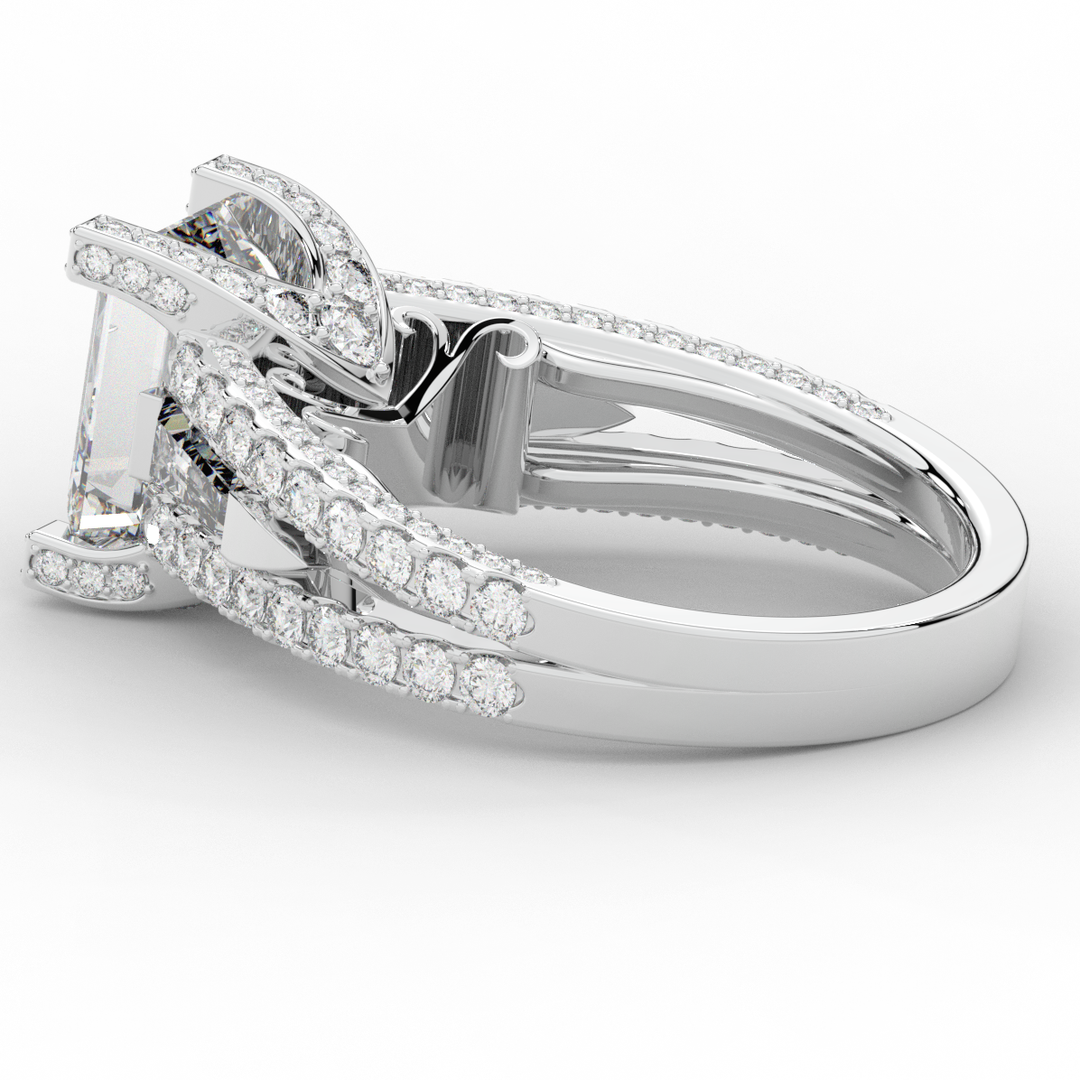 4.60CT.TW EMERALD CUT LAB DIAMOND SPLIT SHANK ENGAGEMENT RING - Nazarelle