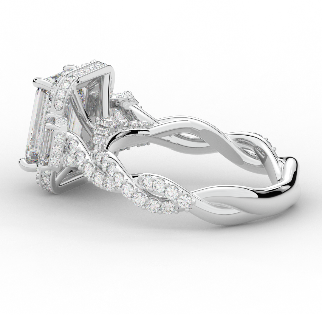 4.70CT.TW EMERALD CUT LAB DIAMOND 3 STONE ENGAGEMENT RING - Nazarelle