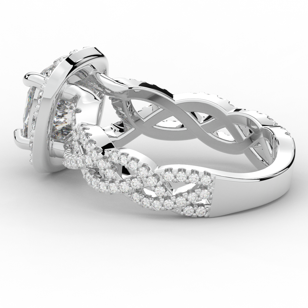 2.70CT.TW CUSHION LAB DIAMOND HALO TRIPLE TWIST ENGAGEMENT RING - Nazarelle
