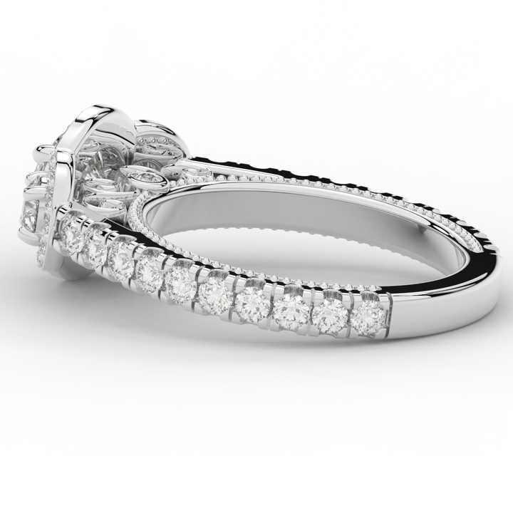 2.15CT.TW ROUND LAB DIAMOND 3 STONE HALO ENGAGEMENT RING - Nazarelle