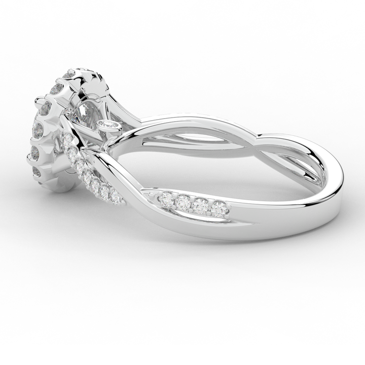 1.35CT.TW ROUND LAB DIAMOND HALO TWIST BAND ENGAGEMENT RING - Nazarelle