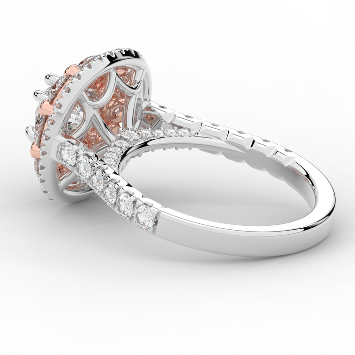 2.70CT.TW ROUND LAB DIAMOND DOUBLE HALO TWO TONE ENGAGEMENT RING - Nazarelle