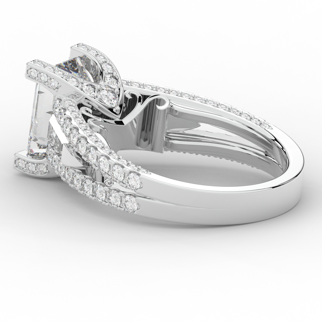 4.60CT.TW EMERALD CUT LAB DIAMOND SPLIT SHANK ENGAGEMENT RING - Nazarelle