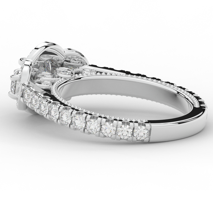 2.15CT.TW ROUND LAB DIAMOND 3 STONE HALO ENGAGEMENT RING - Nazarelle