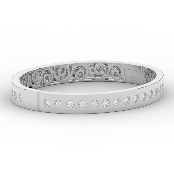 4.50CT.TW ROUND LAB DIAMOND ETERNITY BEZEL SET BANGLE - Nazarelle