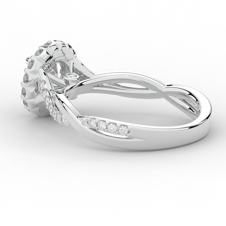 1.35CT.TW ROUND LAB DIAMOND HALO TWIST BAND ENGAGEMENT RING - Nazarelle